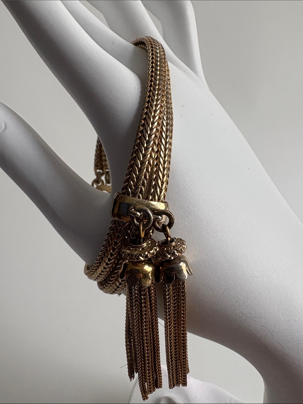 Monet Gold Multi Strand Tassel Bracelet Layered Statement Jewelry